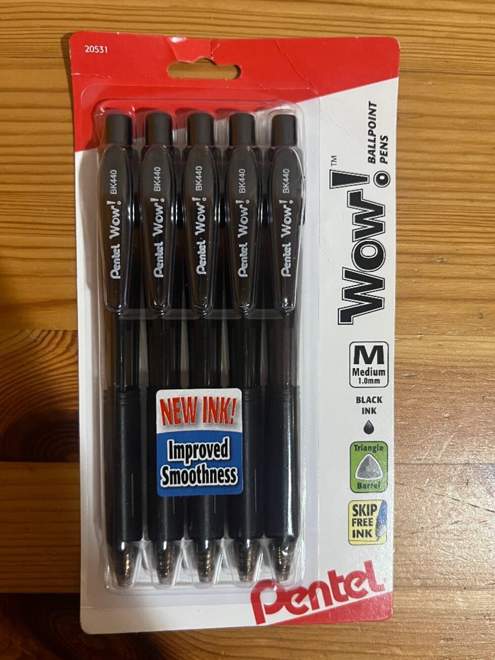 Pentel Wow! Retractable Ballpoint Pen, (1.0mm), Medium Line, Black Ink, Pack of
